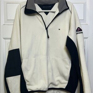 Tommy Hilfiger Men's Zip-Up Cream and Black Sweater M/L